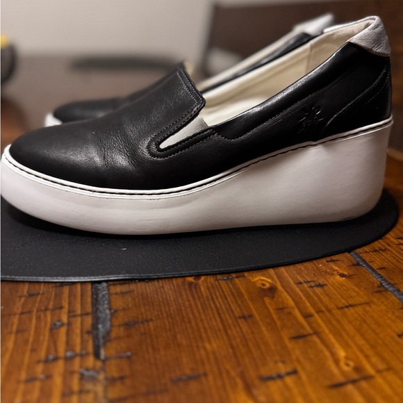 Fly London Black and White Platform Slip-Ons - Picture 2 of 12